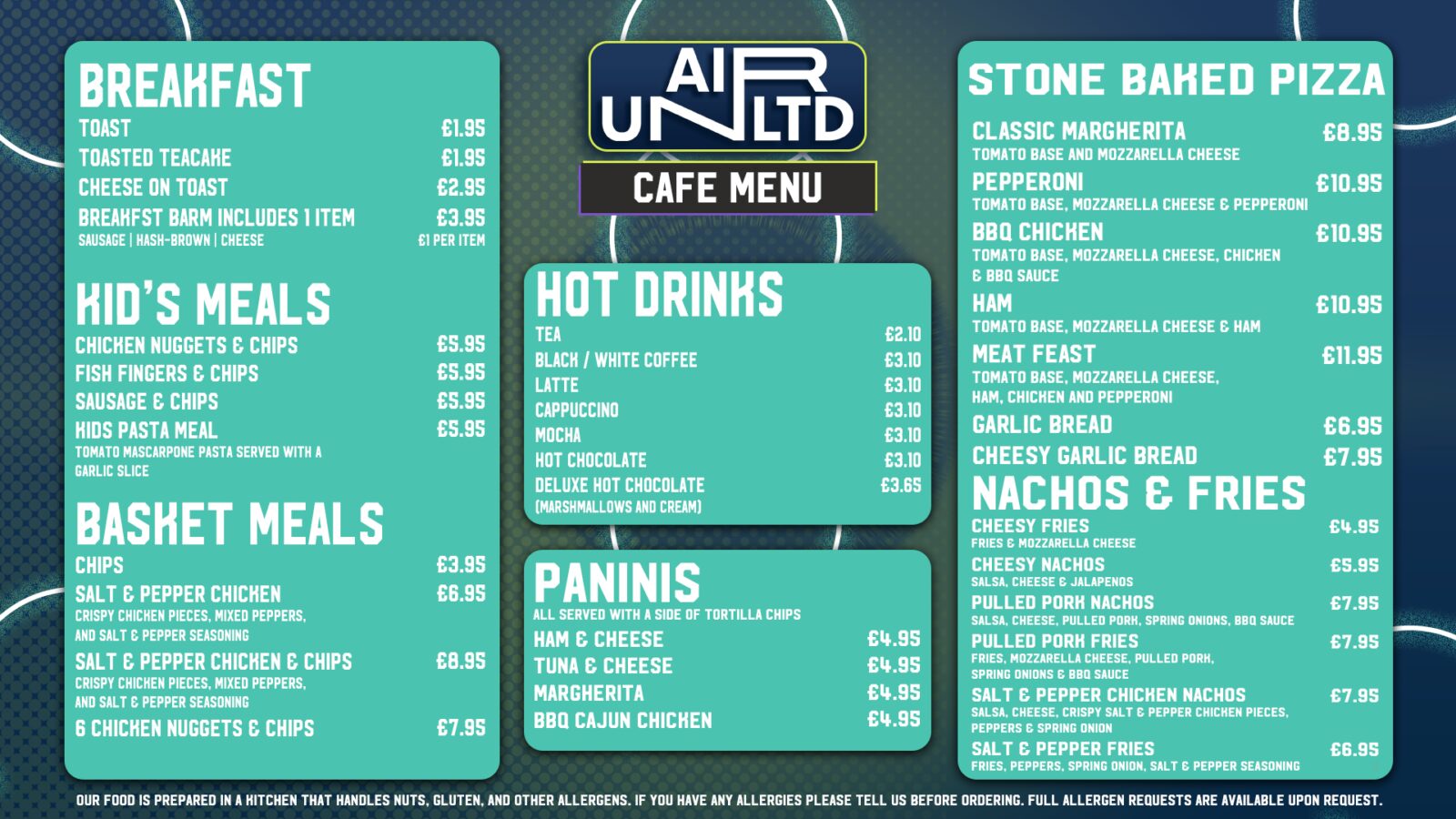 Air Unlimited Burnley Menu