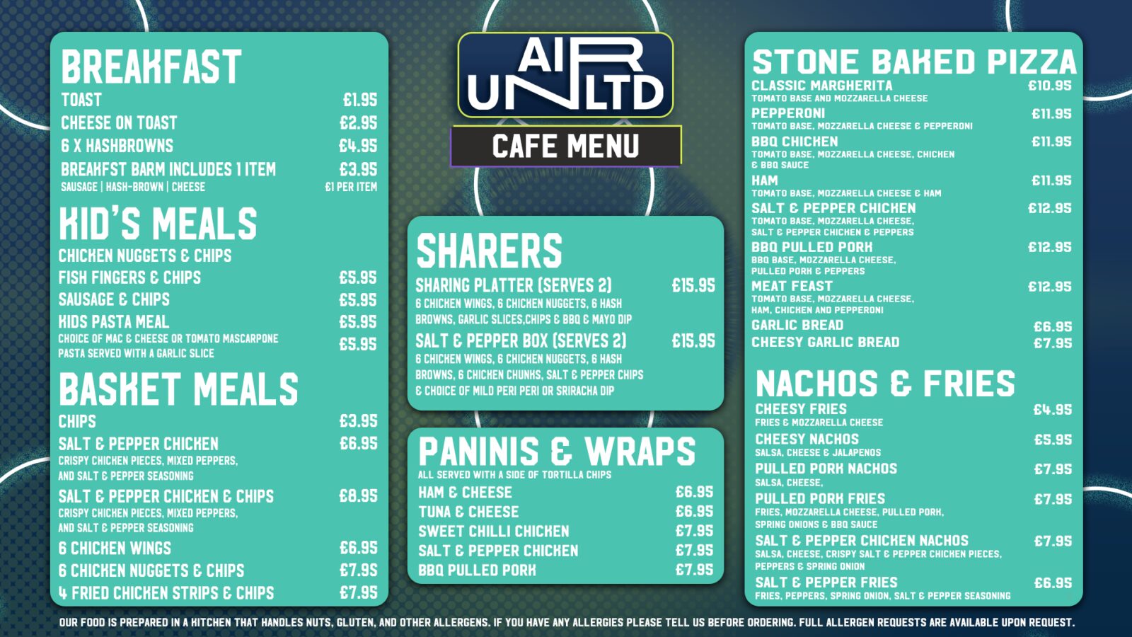 Air Unlimited Liverpool Menu